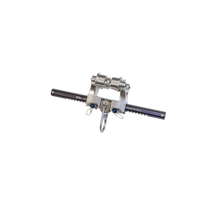 Balkenklem instelbaar met rollers (EC‑MPC‑R) – stalen railklem voor I en HE-balken 6,4–30,5 cm, ondersteunt speler tot 140 kg, volgt gebruiker soepel, conform EN‑795 type B