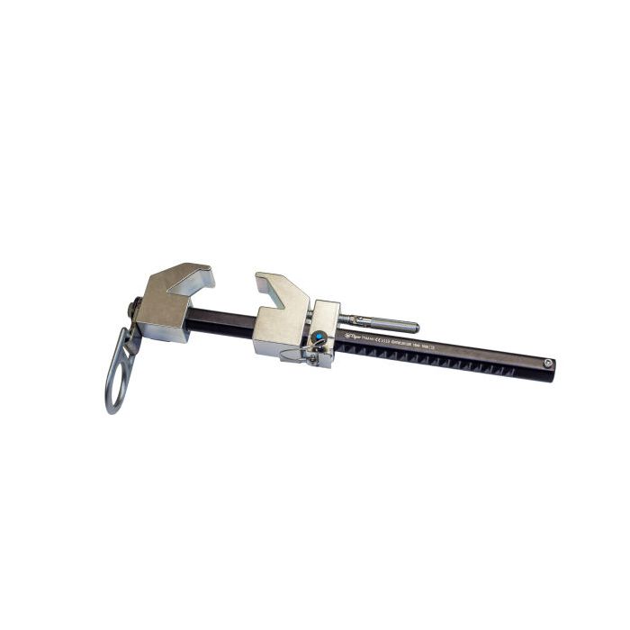 Balkenklem Horizontaal & Vertikaal gebruik (EC‑MPC‑V) – staalklem instelbaar voor I‑ en H‑balken van 6,4–45 cm, draagkracht 140 kg, mobiel ankerpunt met D‑ring conform EN‑795 type B