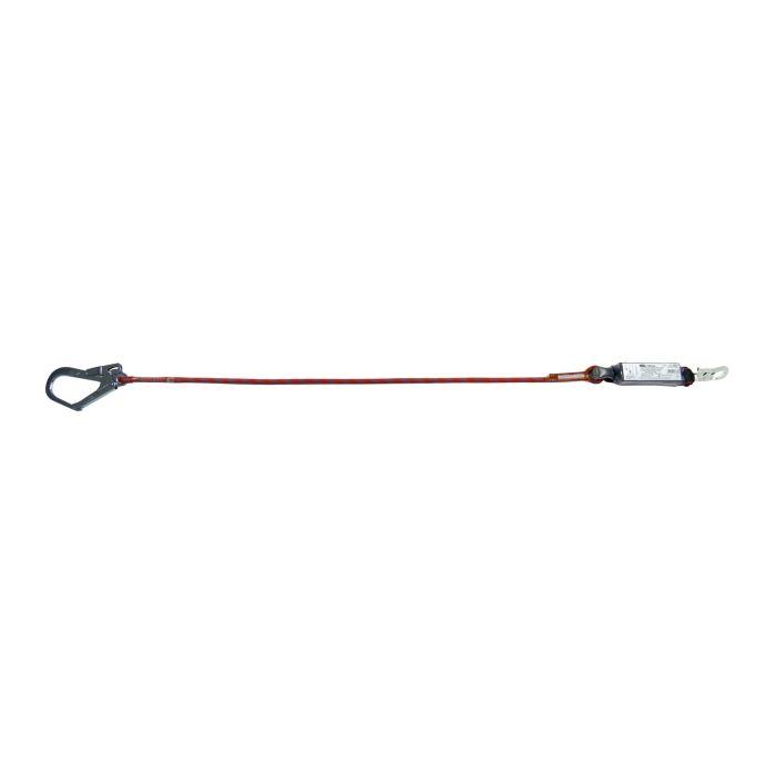 Eyecatcher Vallijn Touw 1,5 m (EC-VLD-37) – semi-statisch polyamide touw met valdemper, snaphook en steigerhaak (54 mm opening), conform EN-355