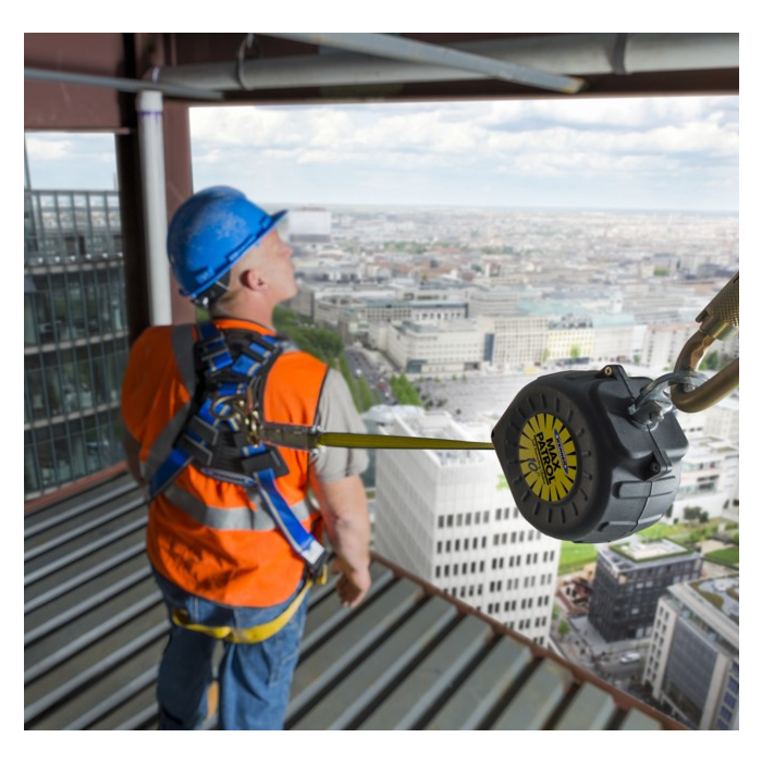 Staalbouw Valbeveiligingsset – inclusief harnasgordel MA10A (basis 3), balkenklem voor verticaal en horizontaal gebruik, valstopblok 10 m, karabiner, verankeringslus (1,2 m sling) en opbergkoffer