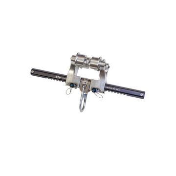 Balkenklem instelbaar met rollers (EC‑MPC‑R) – stalen railklem voor I en HE-balken 6,4–30,5 cm, ondersteunt speler tot 140 kg, volgt gebruiker soepel, conform EN‑795 type B