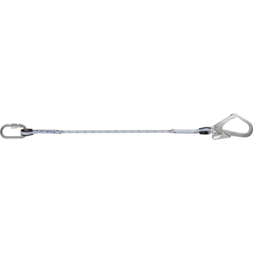 Positioneringslijn 1,5 m (EC‑PLZ‑E95) – 12 mm touw met karabiner & steigerhaak (55 mm), maximale belasting 140 kg, ideaal voor precieze positionering, conformeert aan EN‑354