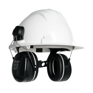 Witte TXR helmset met TIRRENO TXR veiligheidshelm en SNR 30 dB oorkappen – industrieel gecertificeerd, lichtgewicht ABS helm.